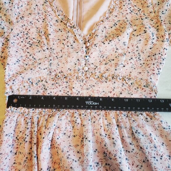 Storia Dress Women Small Pink Blue Tiered Mini Peasant Ditzy Floral Prarie Retro - Picture 5 of 16